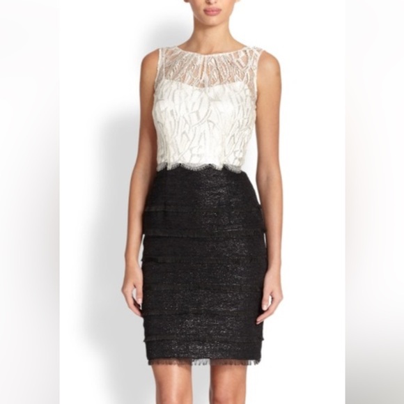 Kay Unger Dresses & Skirts - Kay Unger Sleeveless Tweed Dress Black Cream Size 8